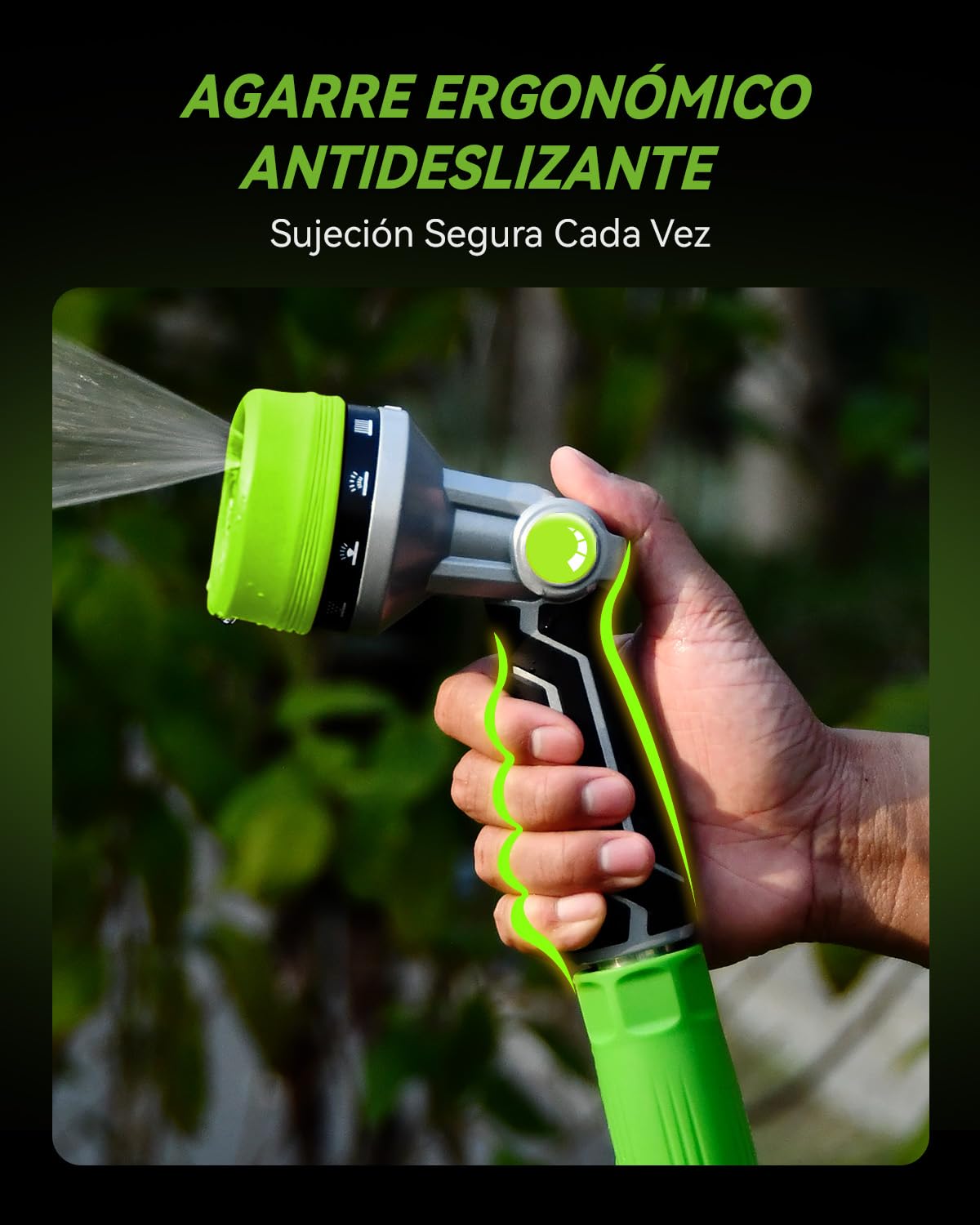 RAINPOINT Pistola Manguera Jardin en Metal, 10 Patrones De Riego,Control de Flujo con Pulgar, Pistola de Agua a Presión para Lavar Coches, Mascotas, Regar el Jardín, Verde
