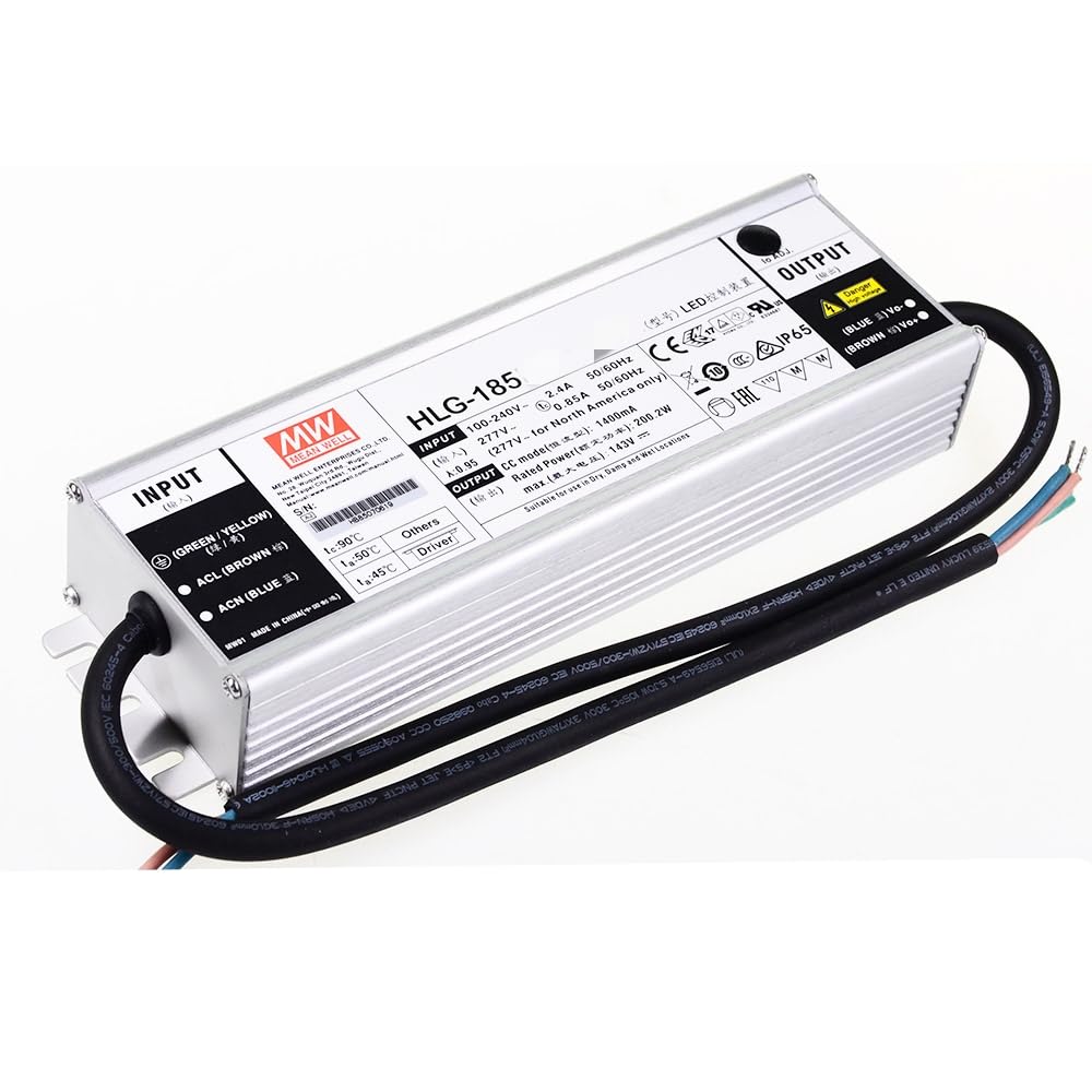 MEAN WELL HLG 200W 71-143V 1400mA LED Driver， HLG-150H-C1400AB Switching Power Supply Converter Transformer with IP65, PFC, Constant Voltage/Current,3 in 1 Dimming