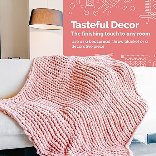 Throwstyle Chunky Knit Blanket, Breathable Throw Blankets, Versatile Chenille Throw Blanket, Blankets For Couch, Bed And More, Handwoven Full Size Blanket, 50 X 60 Inches, Blush Pink - Luxesafe #TOP4