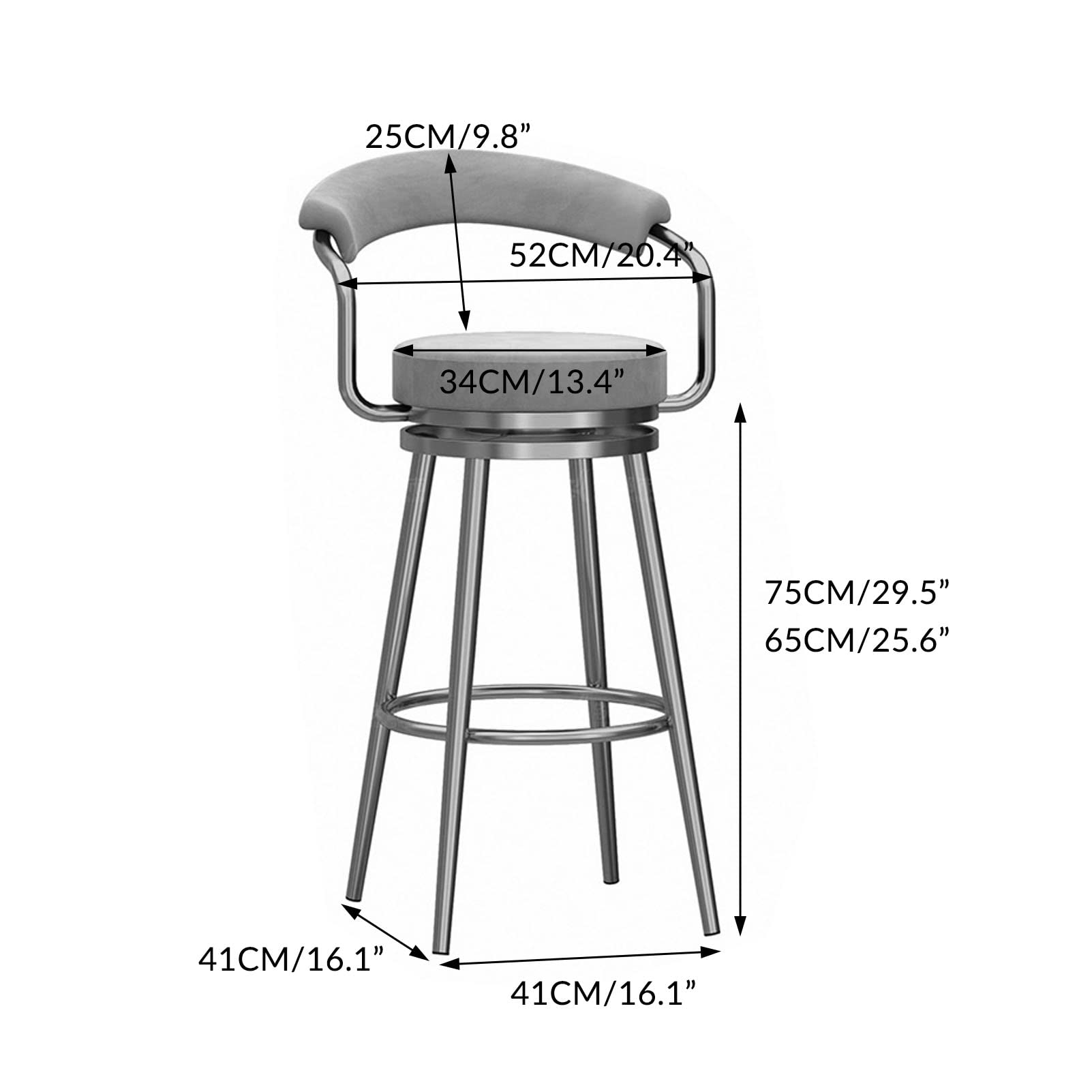Tabourets de Bar pivotants Modernes - Chaises de Salle à Manger en Velours avec Dossier, Hauteur comptoir, Repose-Pieds doré/Noir, élégantes pour Bar et îlot de Cuisine, Ensemble de 2 pièces
