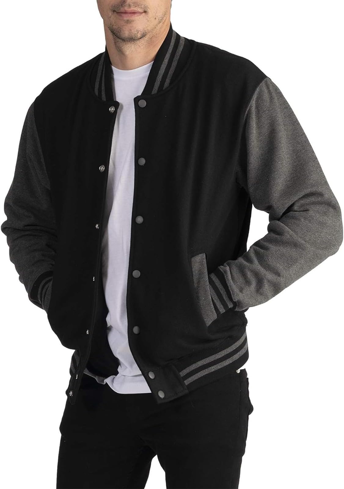Color Block Baseball Jackets for Men UK Button Down Bomber Coats Sweatshirt Long Sleeve Sweat Jacket Men's Varsity Baseball Jacket Causal Slim Fit Boys Bomber Jackets