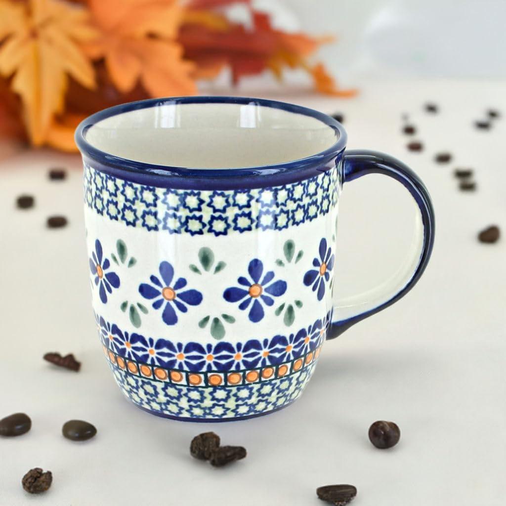 Blue Rose Polish Pottery - Green Mosaic Flower Plain Coffee Mug - 12 oz - Perfect Mug for the Office, Home, or a Gift