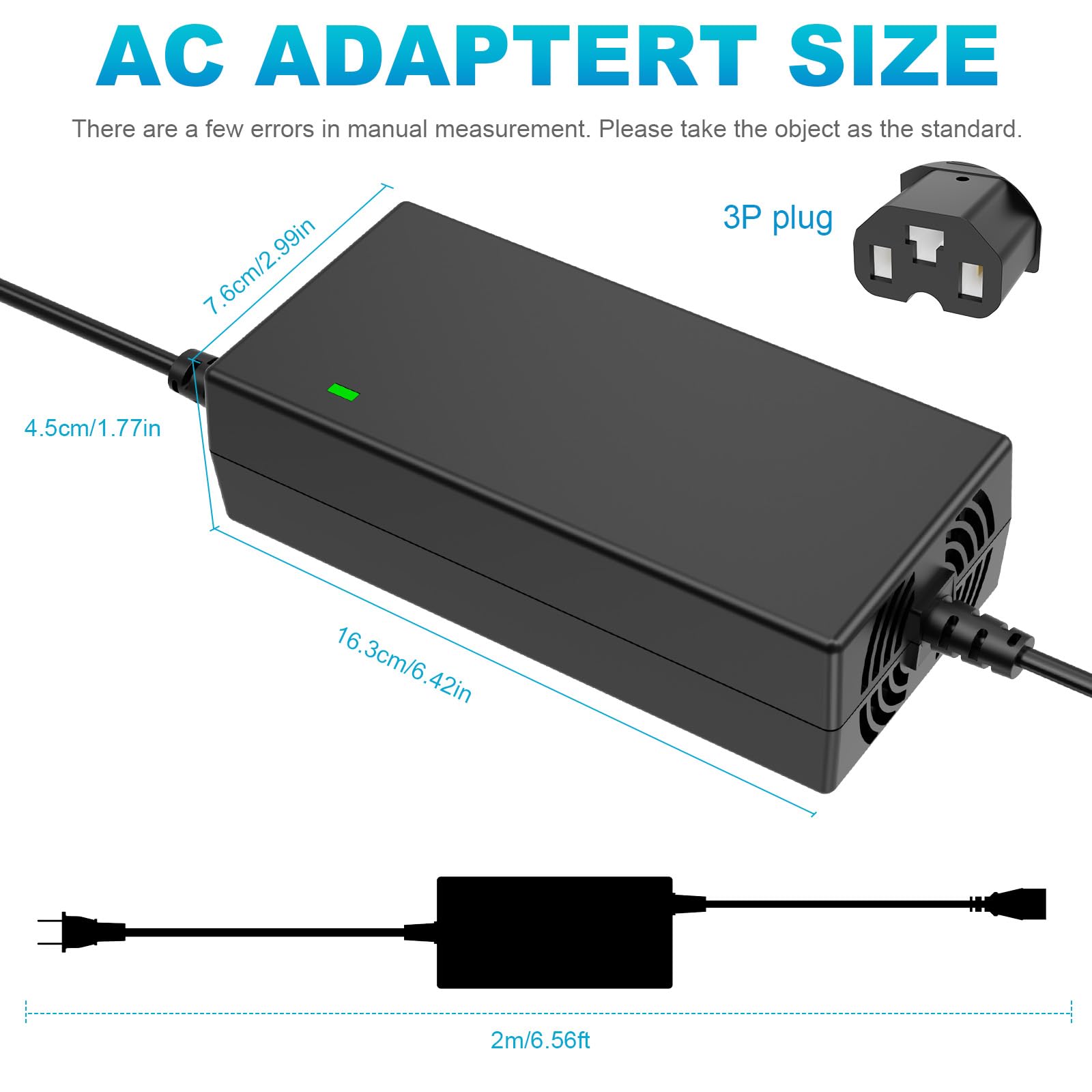 59V 1.8A para 48V 12AH Cargador de batería de plomo para bicicleta eléctrica Motor Bike - Adaptador de CA de enchufe de 3 agujeros 5