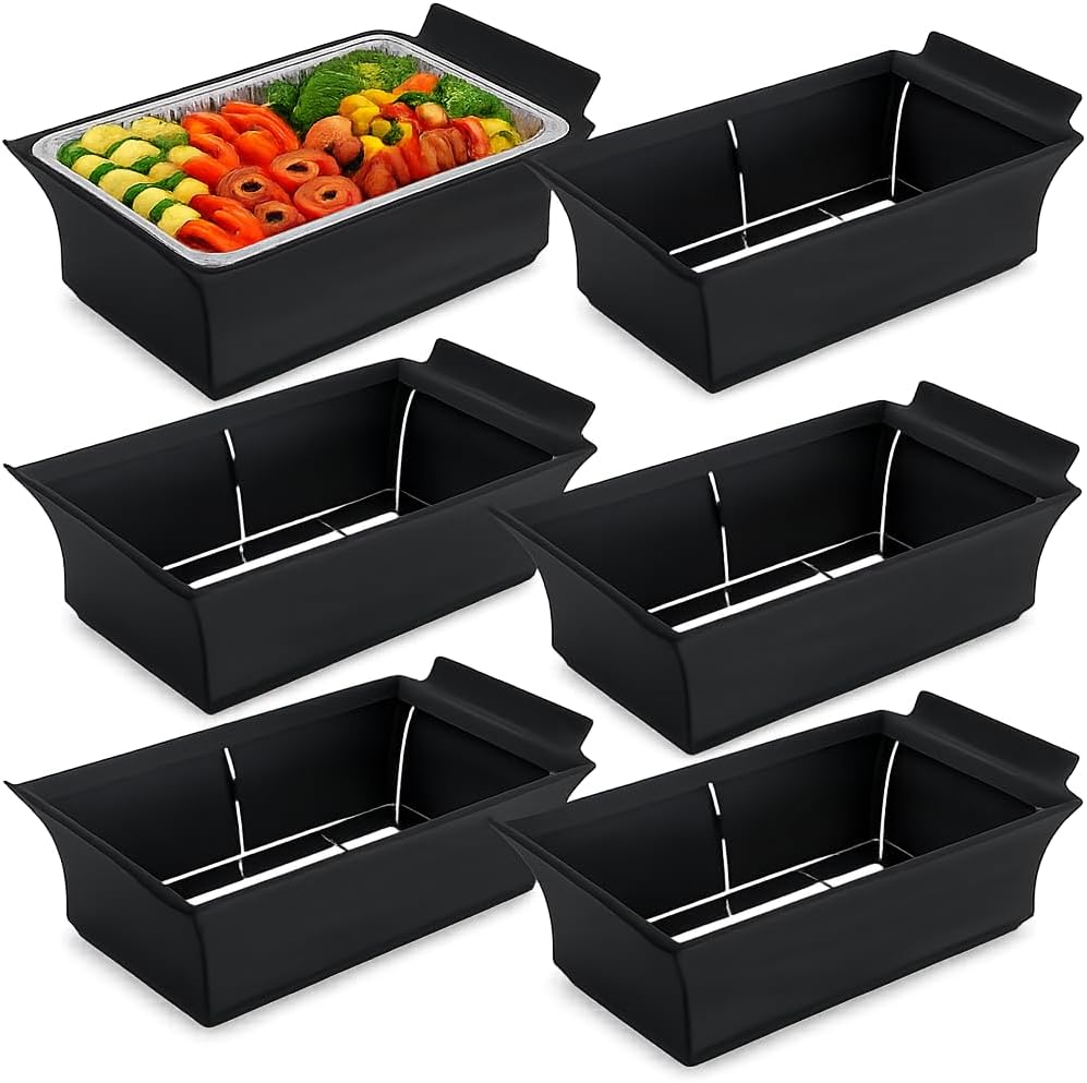 6 Pack Chafer Wind Guard by Merchlio | Handle Covered Chafer Dish Covers | Fitted, Washable & Elegant Buffet Decor | Functional Catering Wind Guard | Black