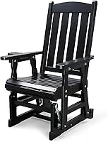 Vista 11 de VINGLI Planeador de madera para patio, resistente de 600 libras para exteriores con portavasos, banco de madera individual con respaldo alto