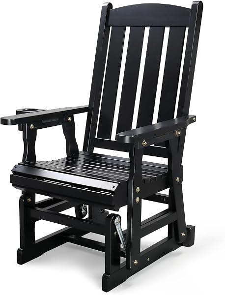 VINGLI Outdoor Glider Bench Wood Patio Glider with Cup Holders
