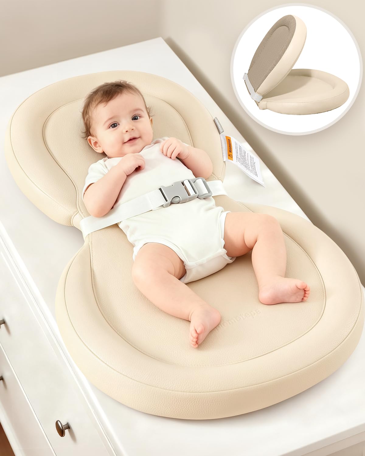 Baby Changing Pad with Waterproof & Wipe-Clean, Non-Slip Foldable PU Diaper Changing Pad, Adjustable Safety Belt, Changing Pad for Dresser, Changing