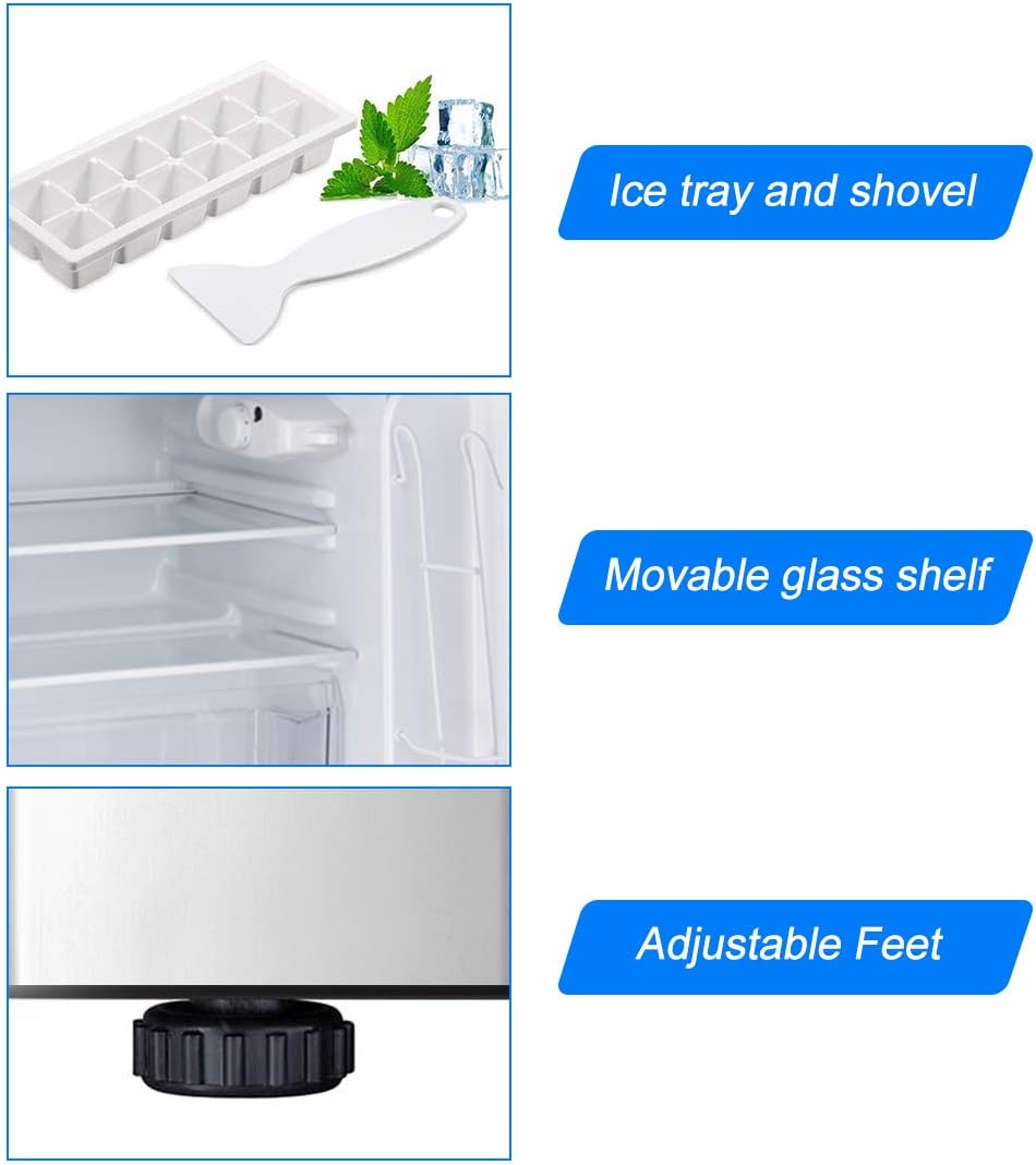 3.2 Cu. FT Mini Fridge with Freezer, Dual Door Refrigerator with Adjustable Temperature & Removable Glass Shelves, Mini Fridge for Dorm, Office, Kitchen (Grey)