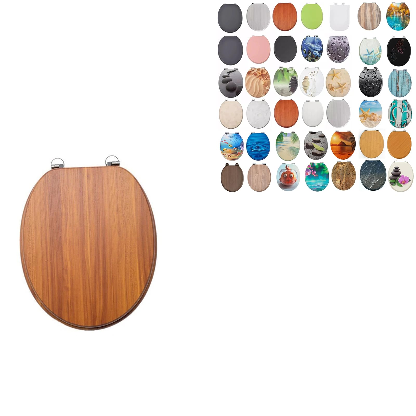 18" MDF Toilet Seat Universal Adjustable Fit Most Toilets Oval Seat┃Bathroom Standard Wooden MDF Toilet Seat | WC SEAT +Fittings (Dark Brown Antique) — image 1
