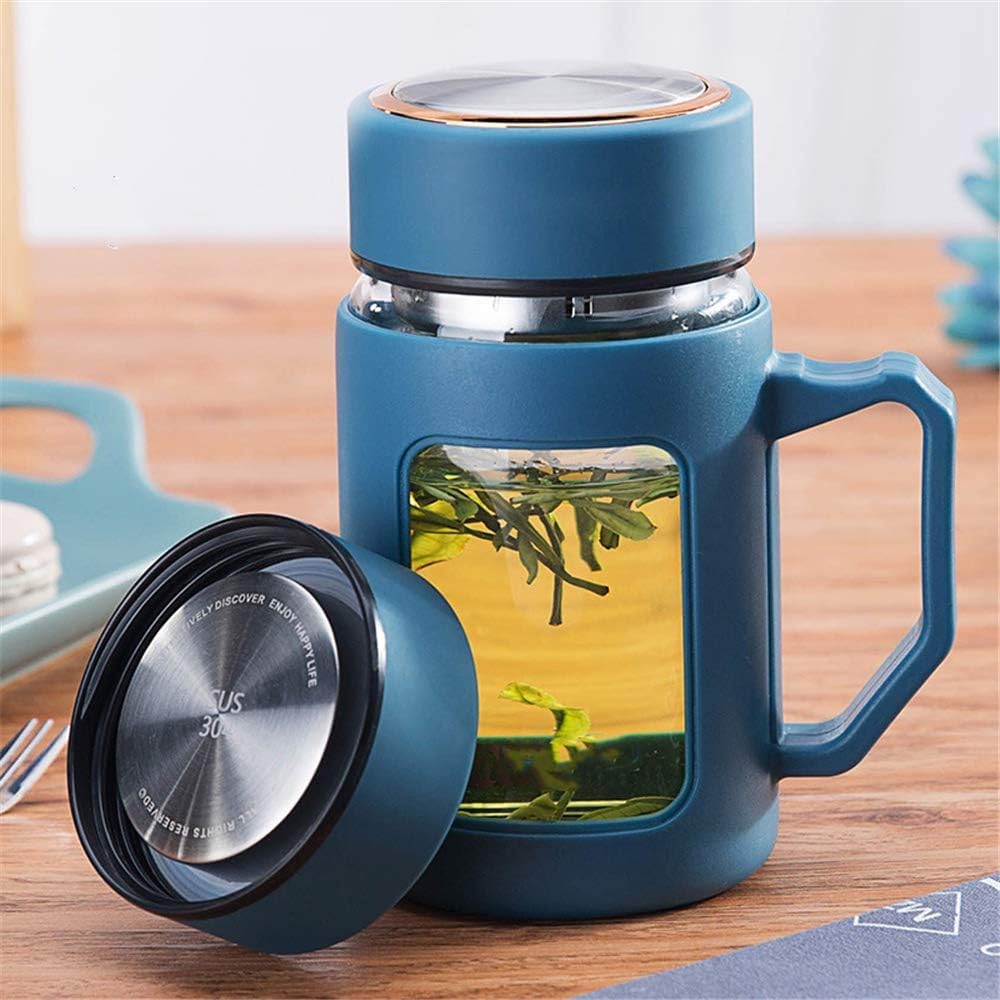 GRETZOMALL 500ml Double-Wall Glass Tea Mug with Lid and Handle - Portable Heat-Resistant Travel Tumbler with for Home and Office (1) 4