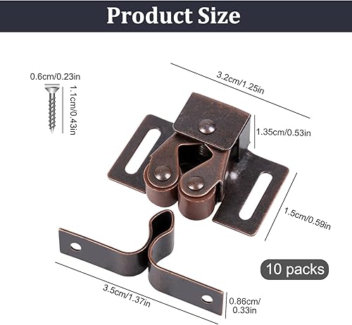 Miniatura 3 de 10 piezas de pestillo de gabinete de doble rodillo de cierre resistente con tornillos para puertas de armario de cocina, armario