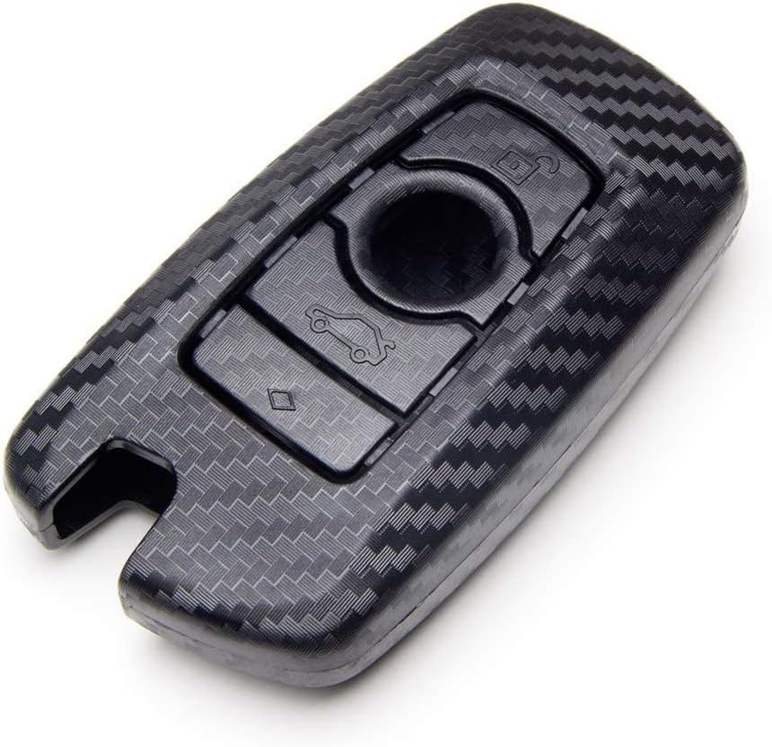 TANGSEN Smart Key Fob Case for BMW 1 3 4 5 6 7 Series GT3 GT5 M5 M6 X3 X4 3 4 Button Keyless Entry Remote Personalized Protective Cover Plastic Carbon Fiber Texture