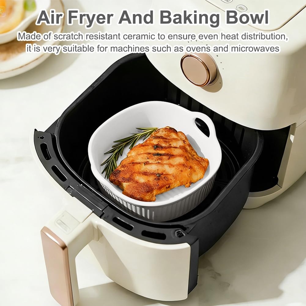 Forma per casseruola in ceramica da 650ML per Airfryer e forno - Teglia da forno con calore uniforme, lavabile in lavastoviglie e impilabile, forme per casseruola in ceramica con manici, sicure per