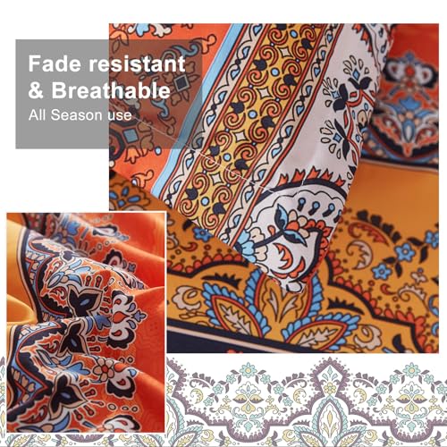 Image of Cottolester Boho Comforter Set Full Size 8 Piece Bed in a Bag Burnt Orange Paisley Fall Comforter and Sheet Set Bohemian Striped Bedding Set,Soft Microfiber Complete Bedding Set