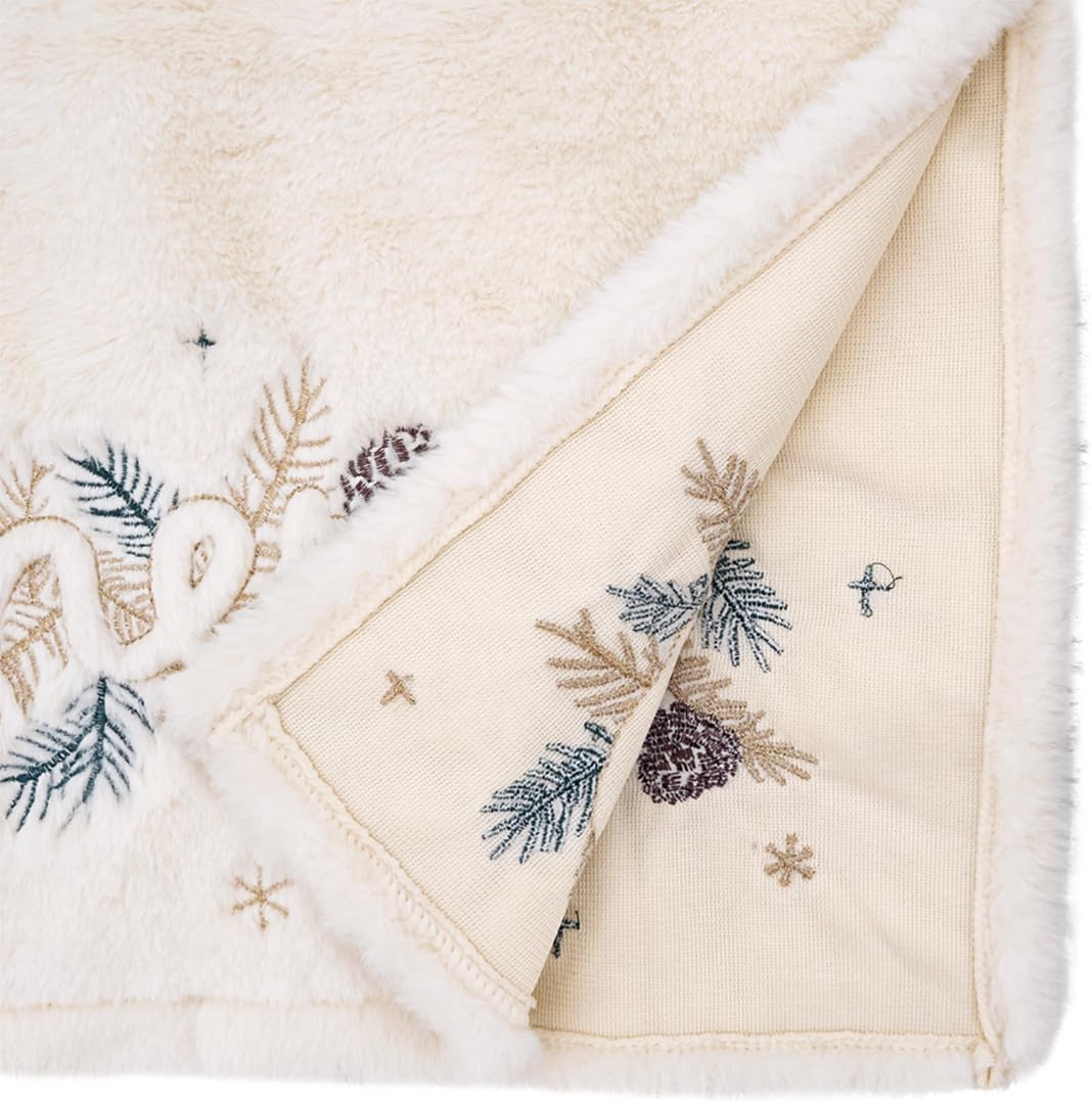 Fennco Styles Faux Fur Merry Table Runner 16" W x 72" L - White Holiday Plus Table Cover for Christmas, Winter Festivals, Banquets, Family Gatherings and Special Occasions