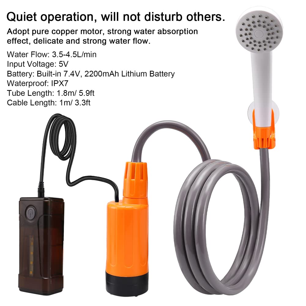 Campeggio portatile elettrico IPX7 impermeabile con flusso d'acqua a 2 livelli LED per escursionismo zaino in spalla viaggio spiaggia irrigazione animali domestici