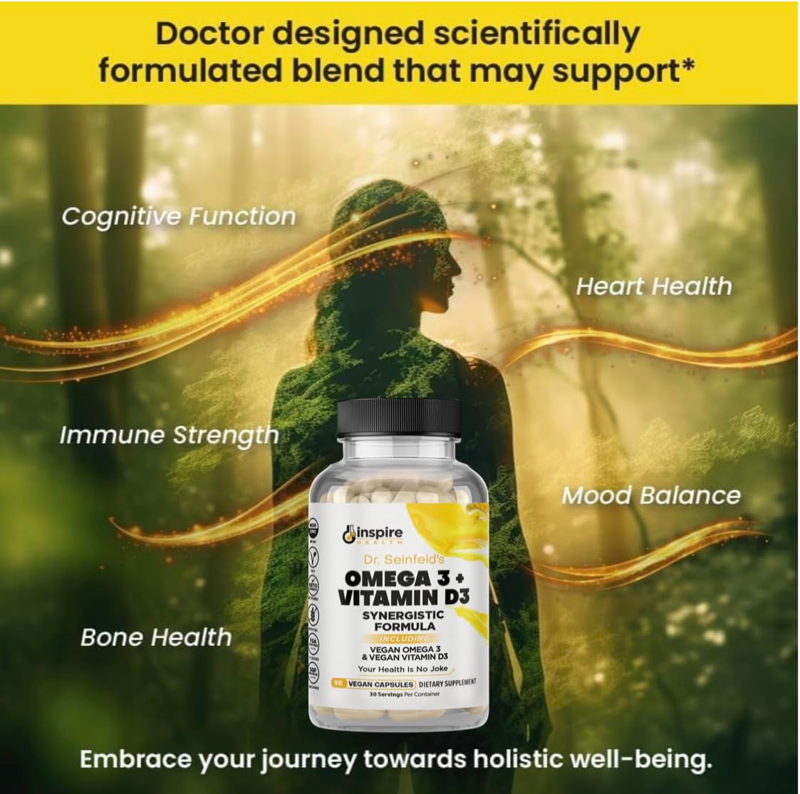 Dr. Seinfeld Vegan Algae Omega 3 and Vitamin D3 Supplement for Men and Women 90Ct