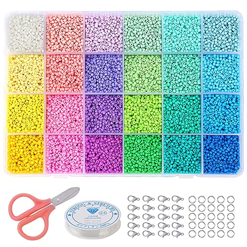24000 Pcs Cuentas de Colores Macaron, Set Mini Cuentas 2mm Abalorios Cristal, 24 Colores Cuentas de Cristal con Kit para Hacer Pulseras, Bolitas para Hacer Pulseras Collares Bisutería Cover