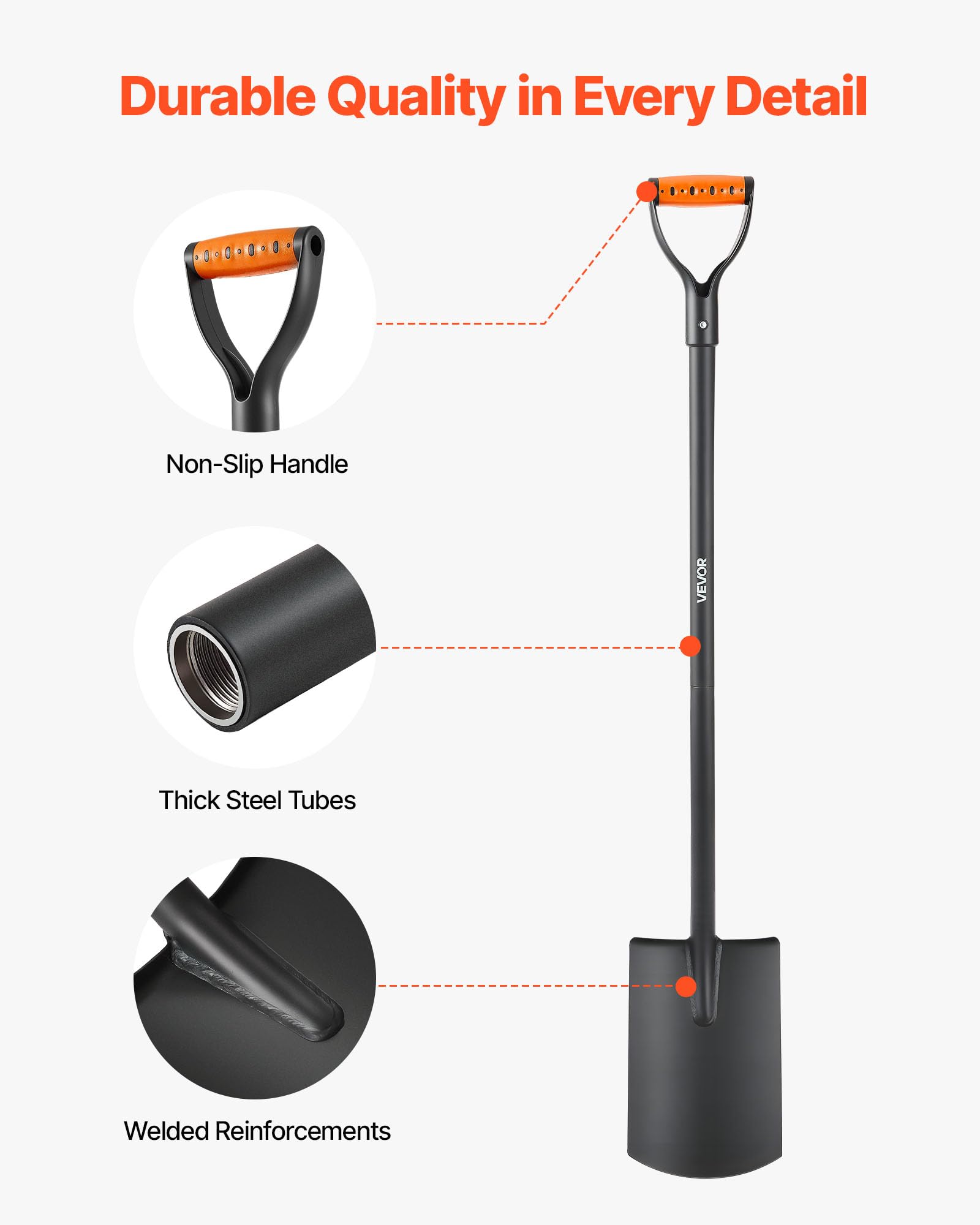 VEVOR Pala, Pala Plana Resistente, Desmontable y de fácil Almacenamiento, para jardinería, construcción, excavación y Pala de Nieve
