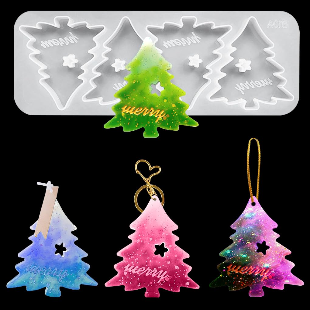 FineInno Christmas Tree Resin Mould 3D Silicone Xmas Tree with Star Hole Epoxy Casting Craft Mould Making for DIY Candle, Pendants,Ornament,Home Decoration