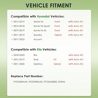 HVACヒーターブロワーモーター抵抗器 - ヒュンダイと起亜車に対応 - ソナタハイブリッド2011-2019、サンタフェ2015-2019、オプティマハイブリッド2011-2020、Soul EV 2015-2019 - 交換# 972354RAA0