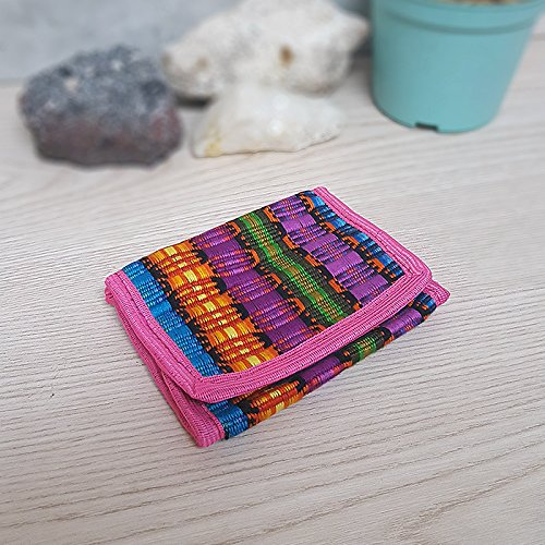 Mia Jewel Shop Multicolored Woven Striped Slim Soft Trifold Wallet Coin Purse with Card Slots - Womens Unisex Fashion Handmade Bags Boho Travel Accessories (Pink)2