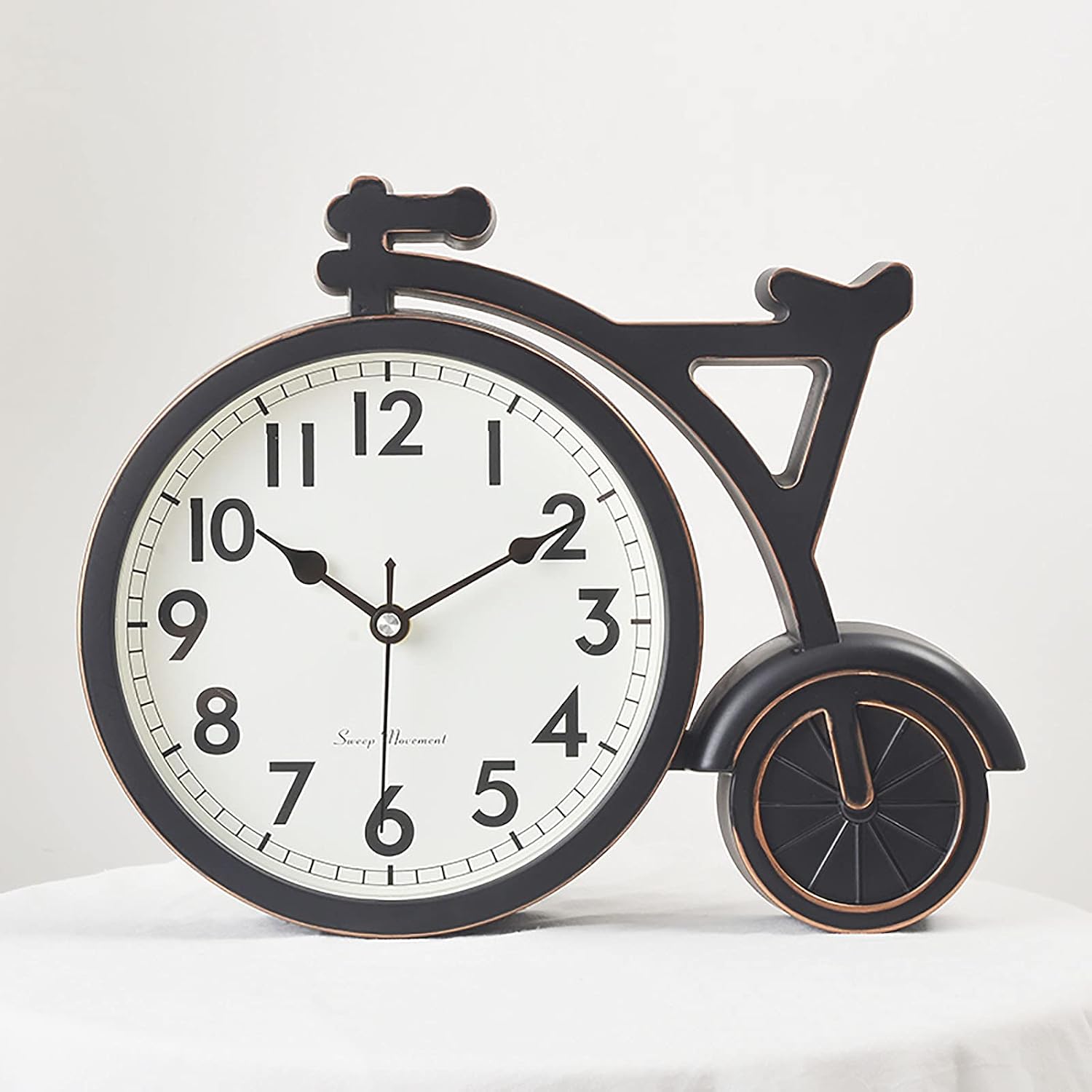 Mantel Clock Vintage Rustic Bicycle Fireplace Clock Bike Shaped Fashion Silent Decorative Table Clock for Home Decor White (Black)