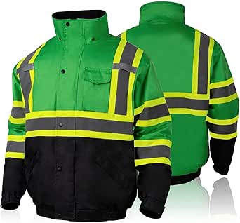 High visibility safety bomber jacket with fleece liner, ANSI Class 3 waterproof jacket for men