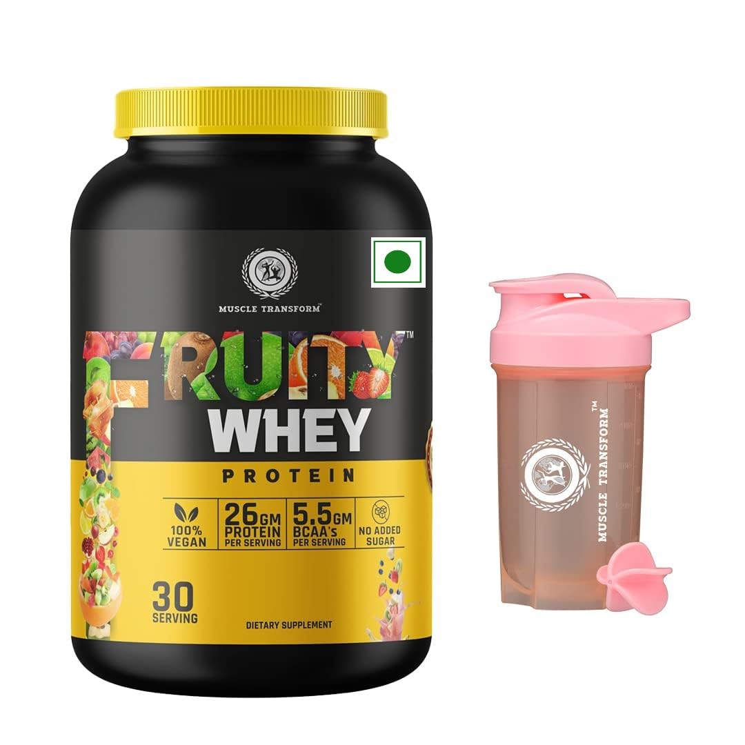 Fruity Whey Protein Isolate, 26g Protein, 5.5 BCAAs, 6g Glutamine, 15g EAA | Muscle-Building Whey Protein Supplement Powder, Refreshing Whey for Men Women [Mango,1kg] Free Gym Shaker Sipper Bottle