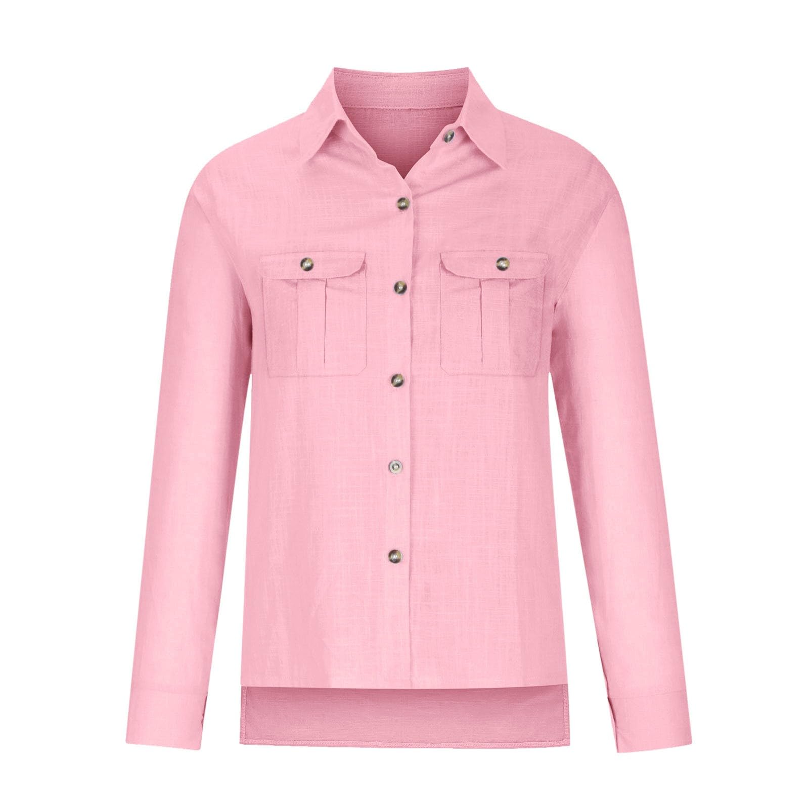 Camisa de lino con botones para mujer, para verano, color liso, manga larga, cuello y playa, de algodón, a la moda, para primavera, muselina, ropa de gran tamaño, casual, de gasa, para mujer