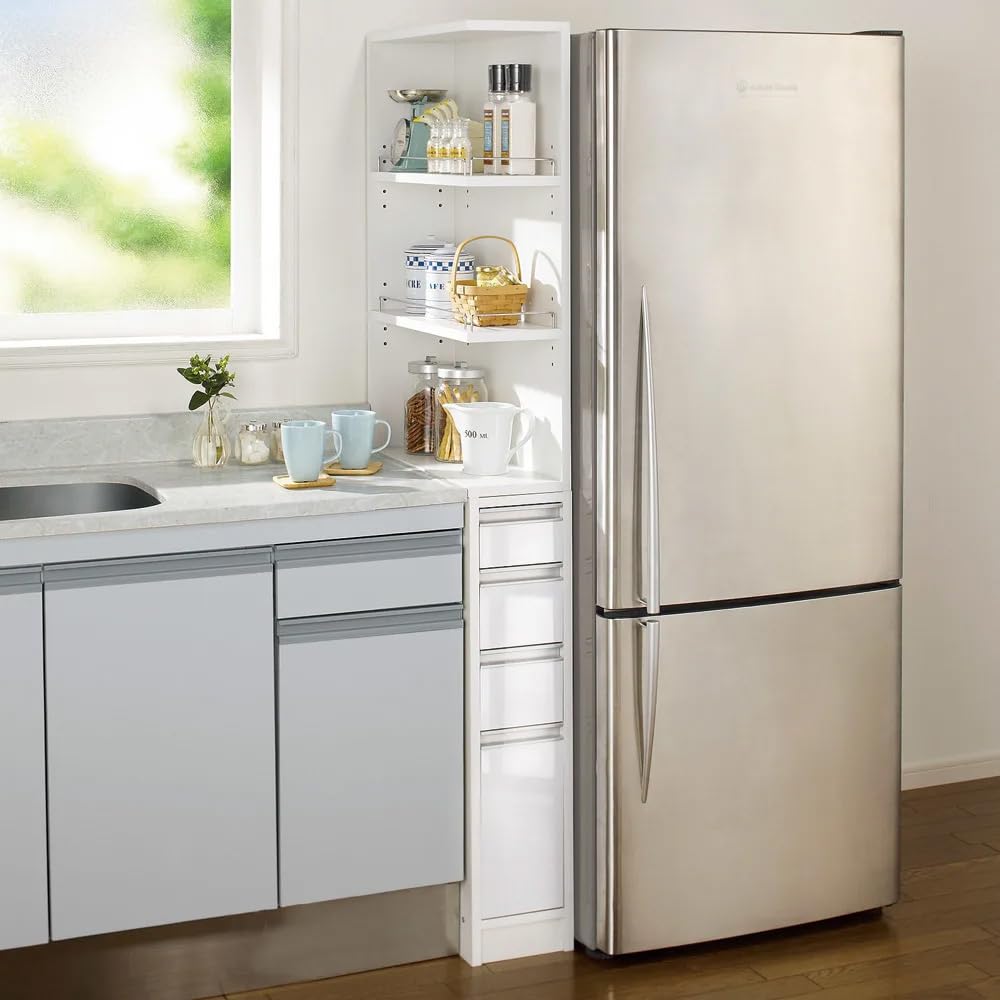 Dinos Kitchen Storage Kitchen Stocker Gap Storage {Width 20 Depth 55 cm} Easy to Remove 2-Sided Open Gap Storage Cabinet Made in Japan (No Size Available A: White)