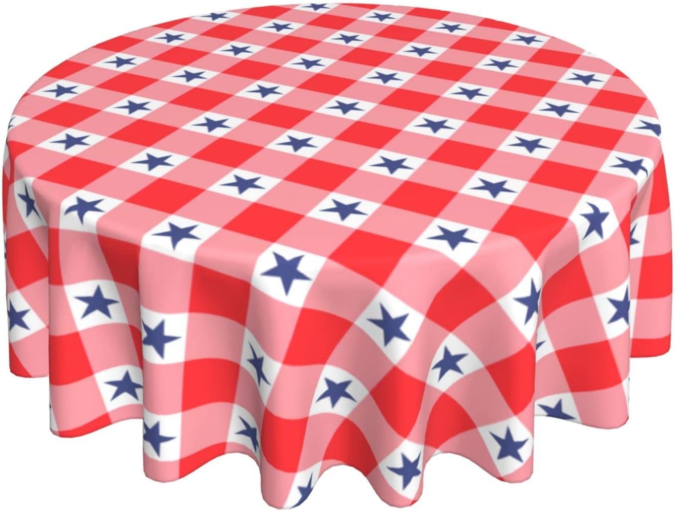 American Checkered Flag Tablecloth 60 Inch Round Stars Patriotic Plaid Table Cloth Rustic with Wrinkle Resistant for July 4th Independence Day, Party,Indoor and Outdoor Dining, Decorative Patio