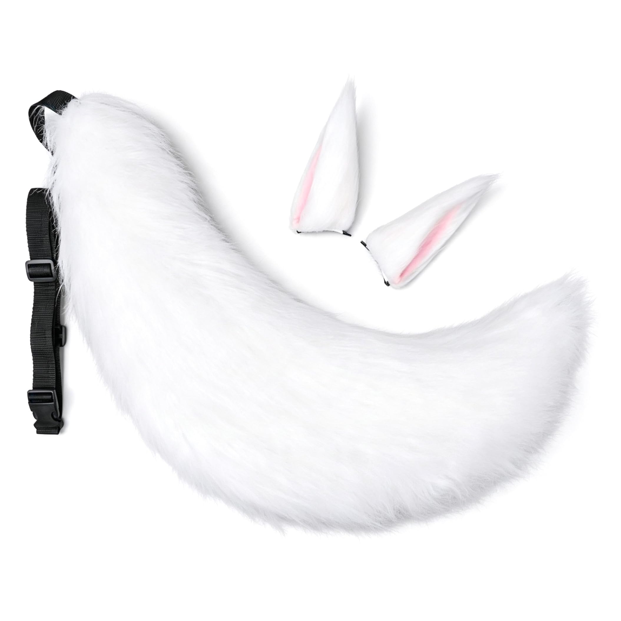 Set orecchie e coda di, clip pelose e coda realistiche per cosplay, nero