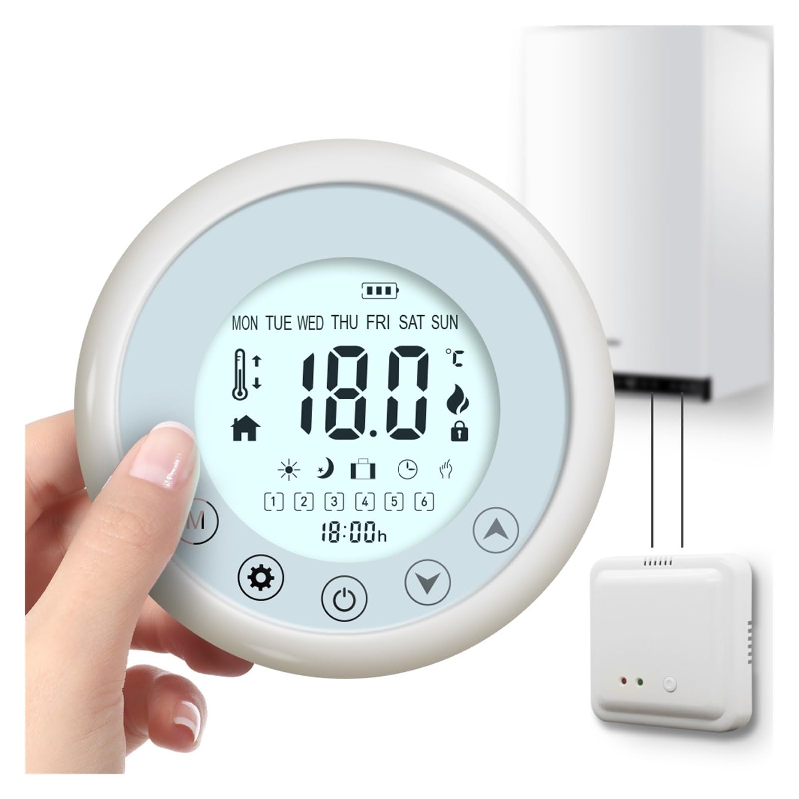 Thermostat Connecté, Thermostat sans Fil contrôleur de température Intelligent, kit d'alimentation par Batterie programmable for Le Chauffage de la chaufferie à gaz,pour la Maison(R315 (No WiFi))