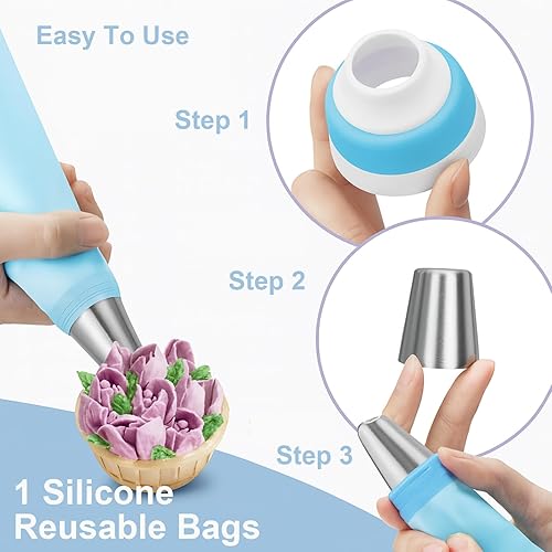 Miniatura 4 de Juego de 100 bolsas y puntas desechables para pastelería, glaseado y puntas gruesas de 12 pulgadas para suministros de fresas cubiertas de