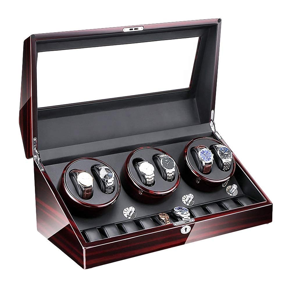 MYUYEE Automatic Watch Winder 6+10 Super Quiet Motor With Led Backlight Watch Winder Box Piano Paint Exterior 4 Rotation Mode (F-A)