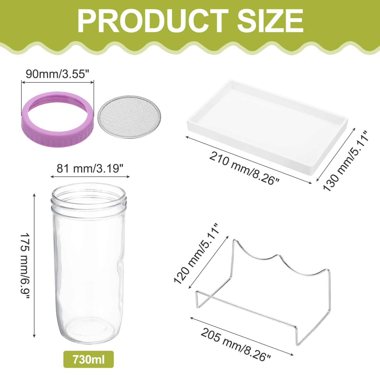 QUARKZMAN Kit de Germination - 2 Bocal de Germination de 730 ML Comprenant 1 Support, 1 Plateau et 1 Brosse – pour Germes, Cresson et Micro-Pousses - Violet