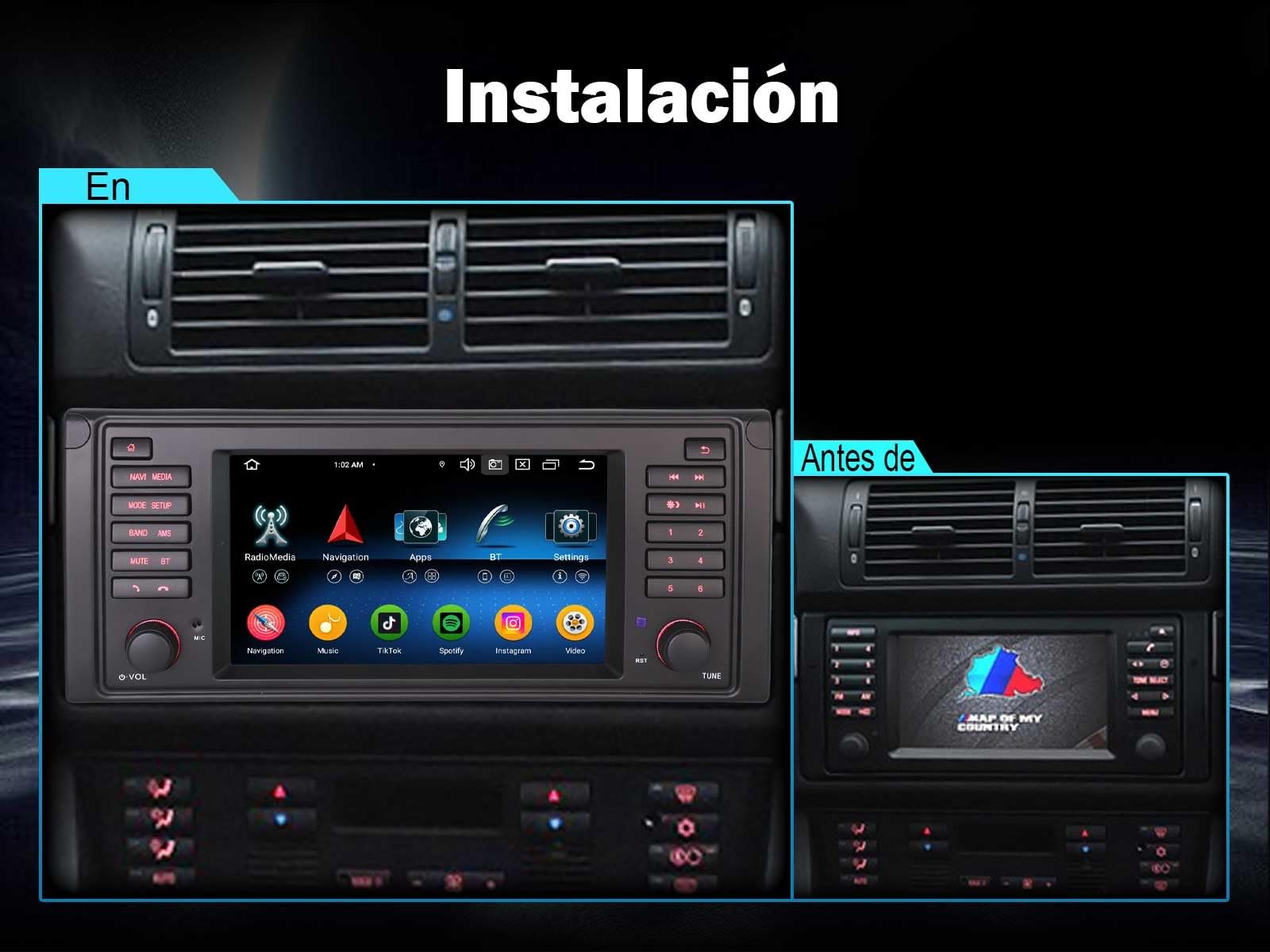 Erisin 8-Core 4GB RAM+64GB ROM Android 16 Radio Coche Estéreo de Automóvil para BMW Serie 5 E39 M5 7" GPS Navegación IPS Wireless CarPlay Android Auto DSP Bluetooth 5.0 WiFi 4G Dab+ USB Canbus OBD2