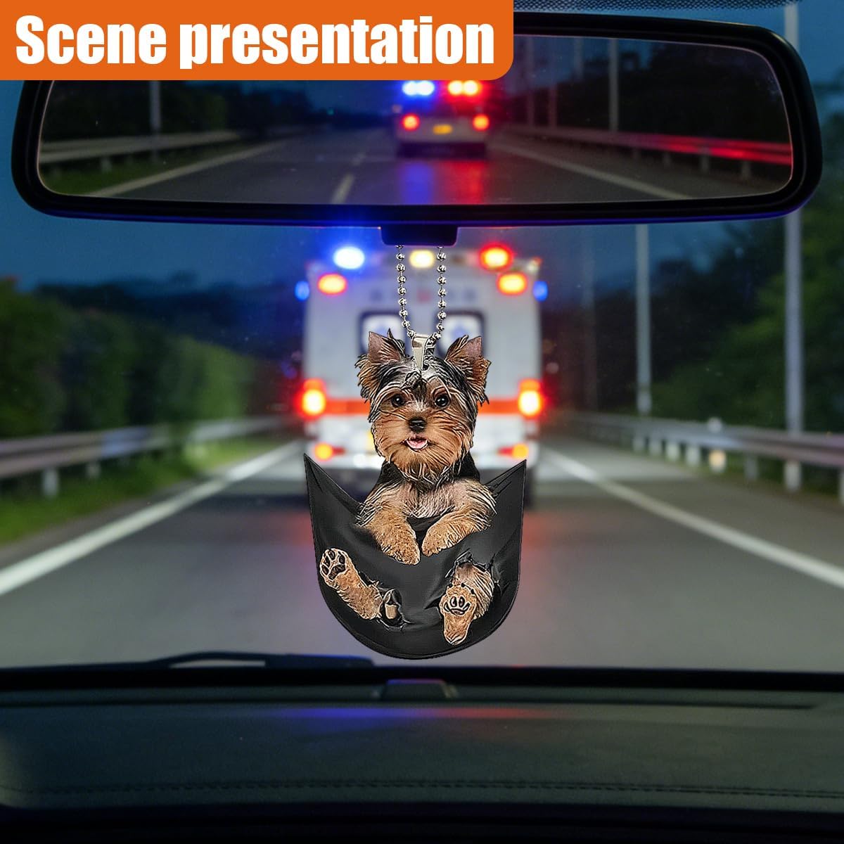 YoRise Yorkshire Terrier Car Rear View Mirror Charm, 2D Flat Acrylic Cute Dog Car Hanging Ornament, Personalized Auto Interior Pendant Decoration Accessory for Most Cars (Yorkshire Terrier) image 4