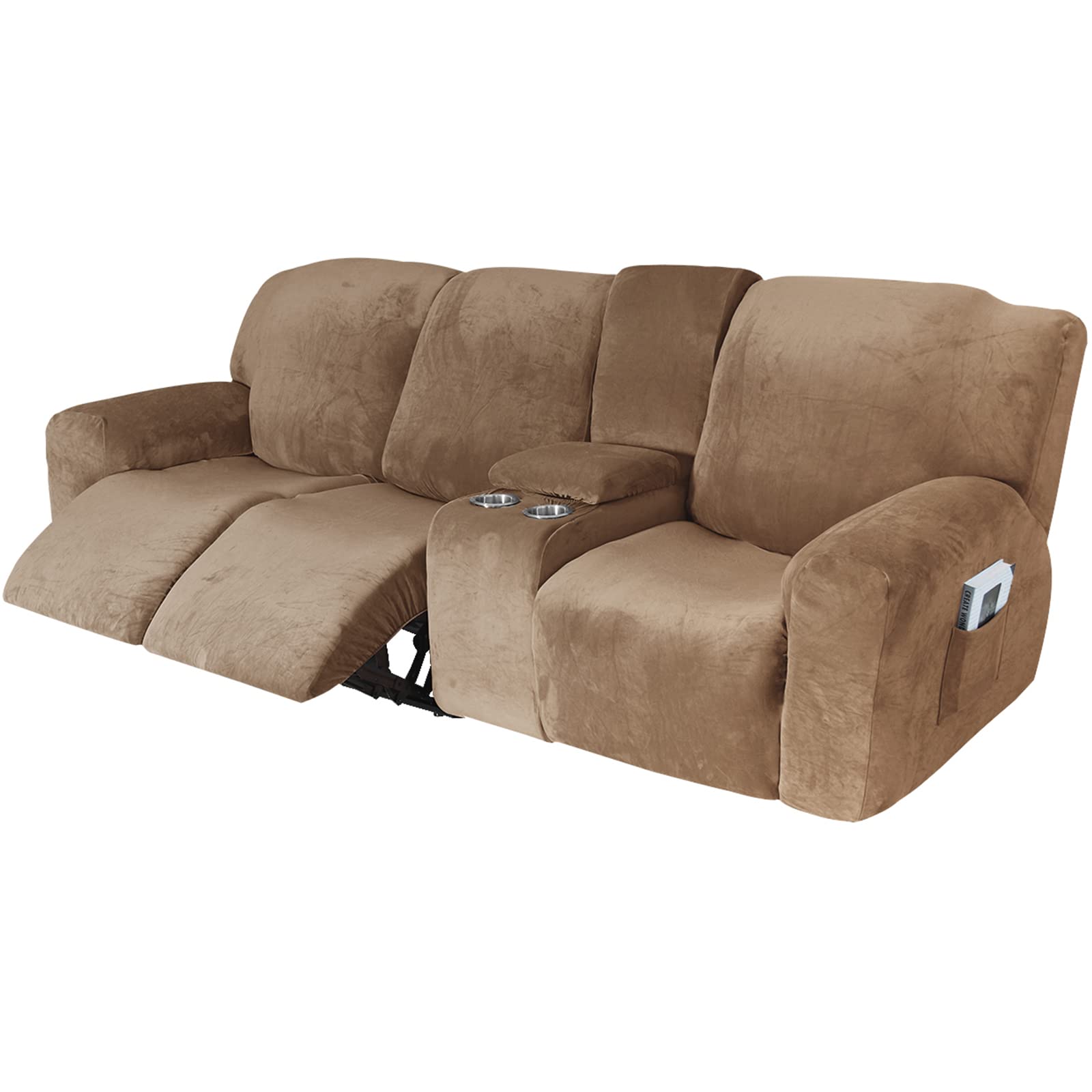 UIHECTA Recliner Sofa Cover, Velvet Stretch Reclining Sofa Covers, with Middle Console Sofa slipcover, Washable Furniture Protector Sofa Slipcover,011,3 person seat(set of 10)