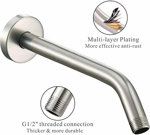 Miniatura 3 de Voolan Brazo de ducha con brida y cinta de teflón, brazo de extensión para cabezal de ducha fijo de baño, acero inoxidable sólido, montado en la