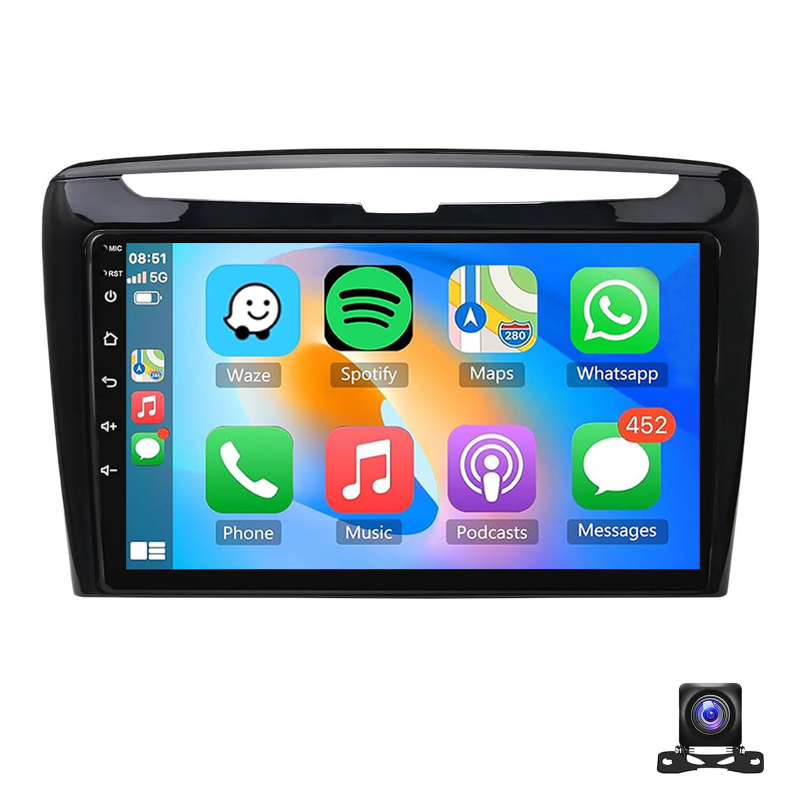Autorradio Android 15 Para Lancia Ypsilon 2012-2020 Con Pantalla Táctil De 9'' CarPlay Estéreo Inalámbrico Android Auto Wi-Fi Bluetooth Navegación GPS SWC FM RDS AHD Cámara De Marcha Atrás(Size:M200)