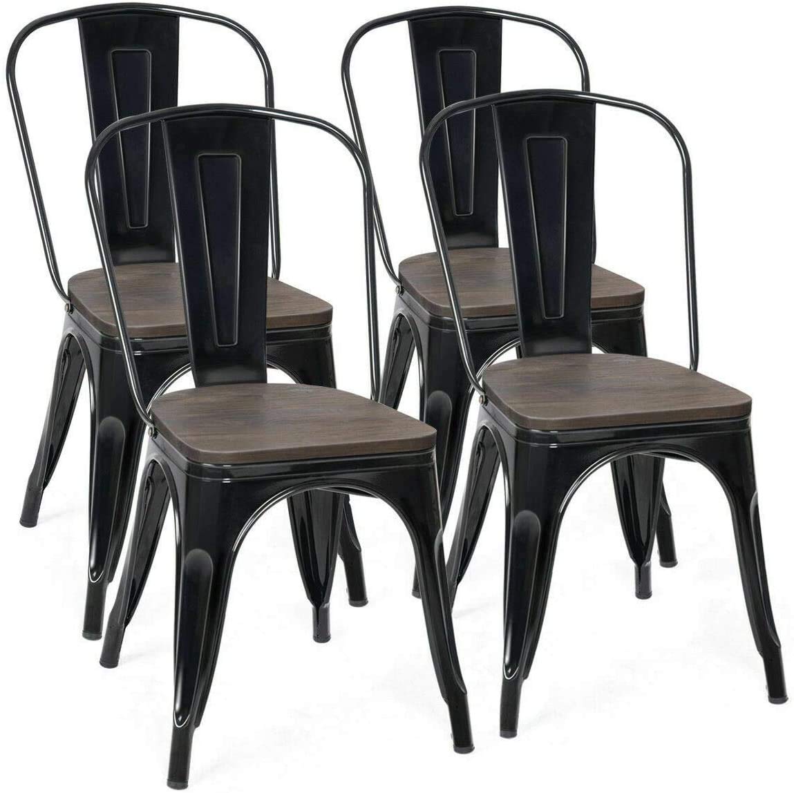 Buy GOFLAME Set of 4 Metal Dining Chairs with Wood Top Seat, Tolix