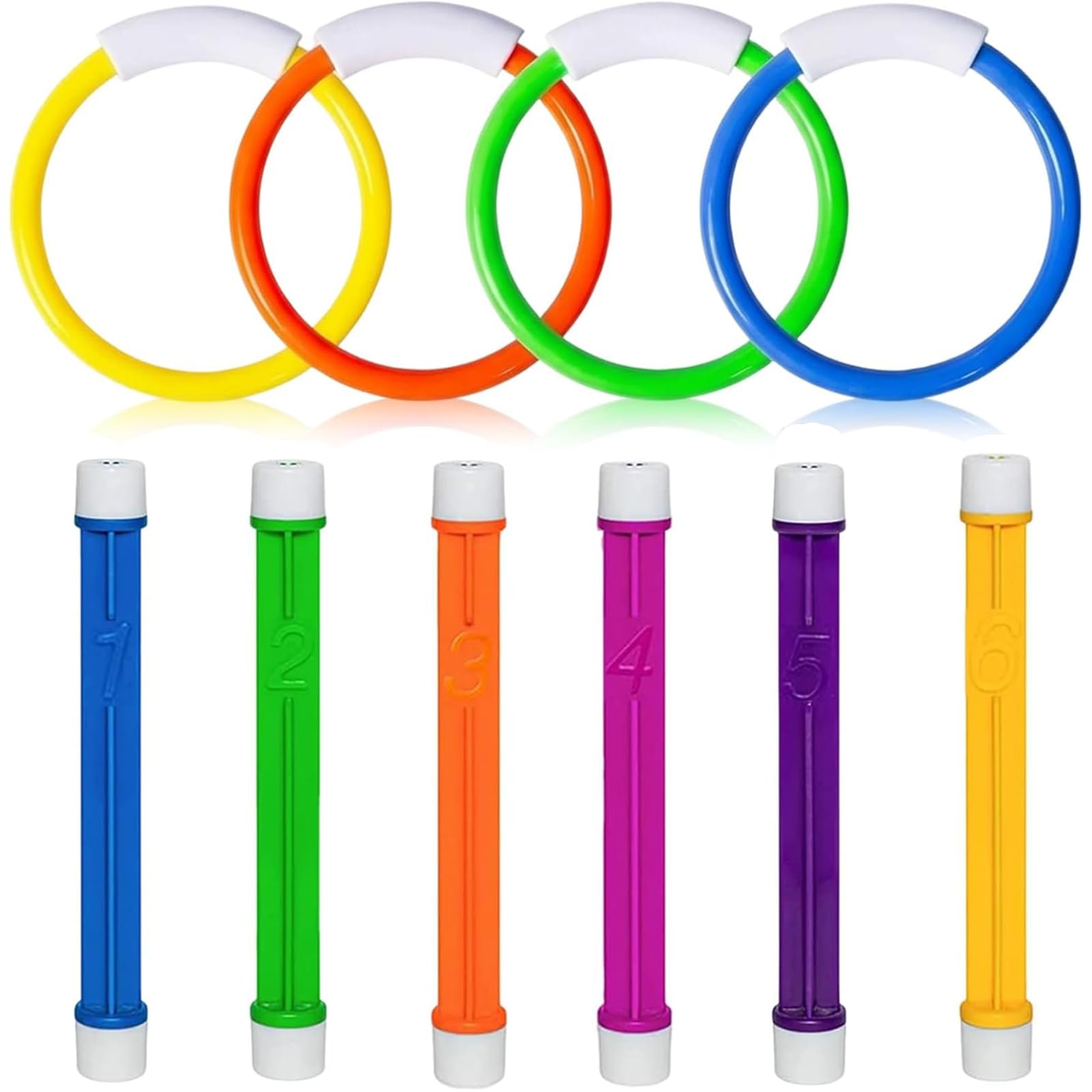 10 Pcs Pool Sinkers for Kids, Swim Toys, Professional Pool Sinkers, Diving Skill Enhancement Equipment, Including 4 Dive Rings and 6 Fun Dive Sticks With Numbers,Aquatic Training Accessories for Pools