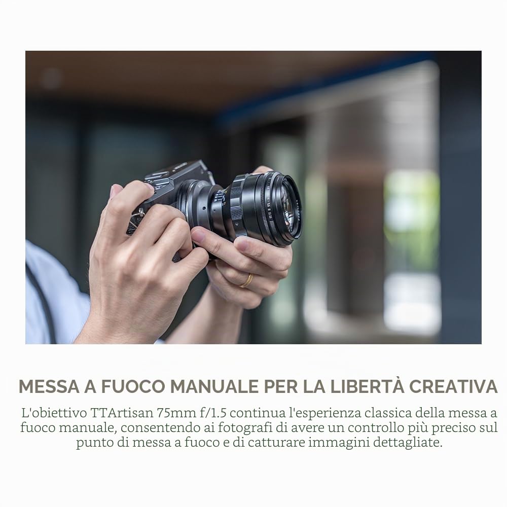 TTARTISAN Obiettivo Swirly Bokeh da 75 mm f1.5, obiettivo manuale full frame ad ampia apertura per obiettivo fotocamera M42 Mount