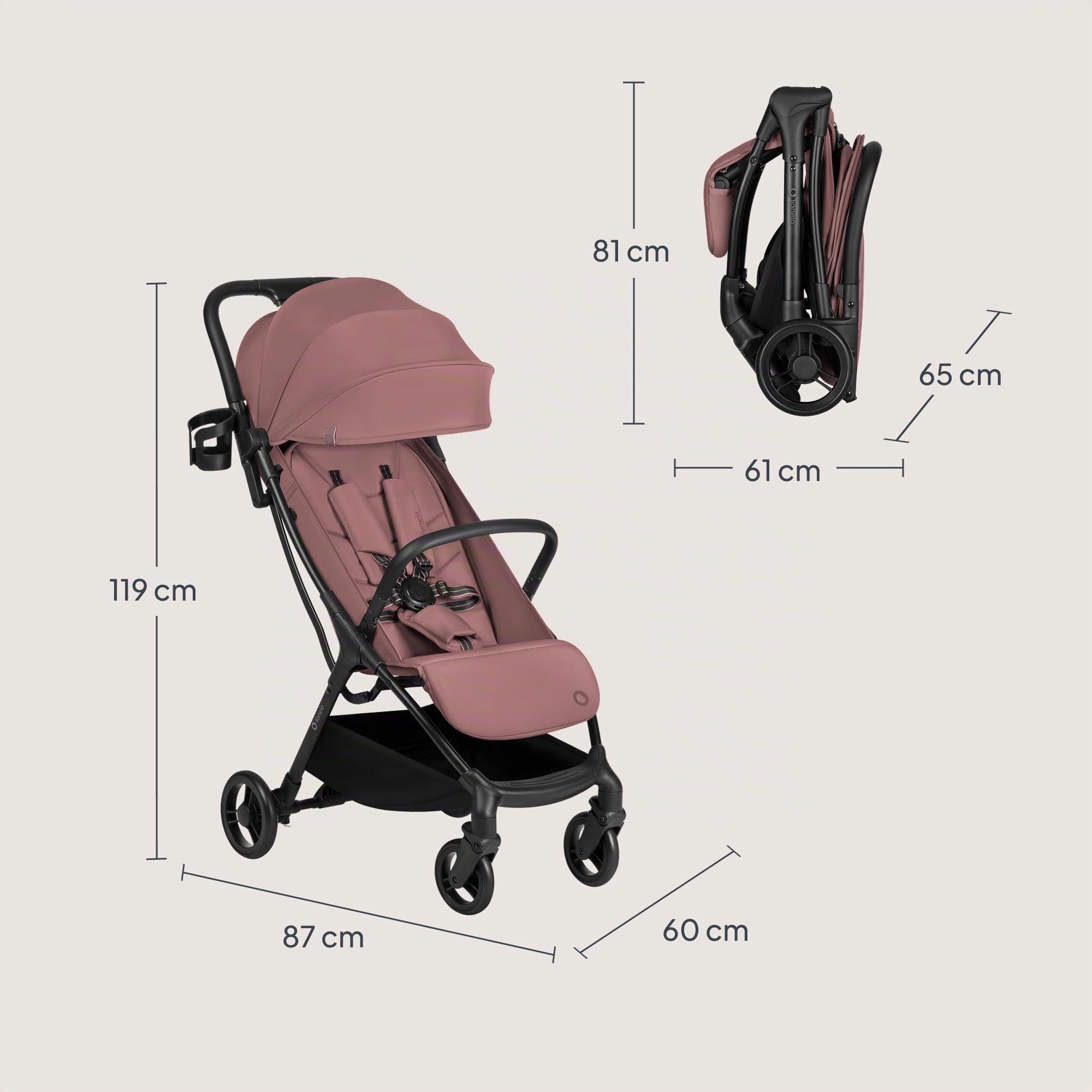 Lionelo Agia Poussette de voyage jusqu'à 22 kg, légère à partir de 6 mois, petite poussette pliable avec pliage automatique et d'une seule main, fonction repos, grand siège, suspension, grand panier