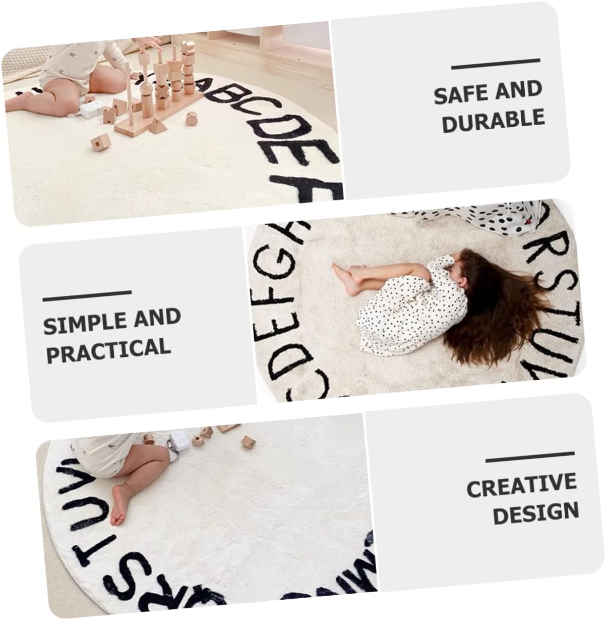 VICASKY Non Slip Round Alphabet Floor Mat for Washable Soft Carpet with White Letters Skid Home Rug for Bedroom Bathroom and Playroom Decorative Nursery Carpet
