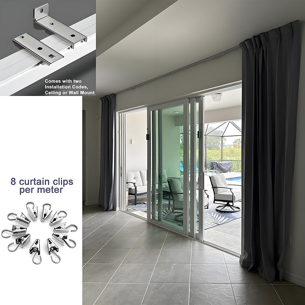 Gardinenstange Deckenmontage Vorhangschiene 1 läufig 50cm-600cm, Raumteiler Gardinen Schienensystem Aluminium Gardinenschiene Vorhangstange mit Metall-Gardinen-Clips(450cm)