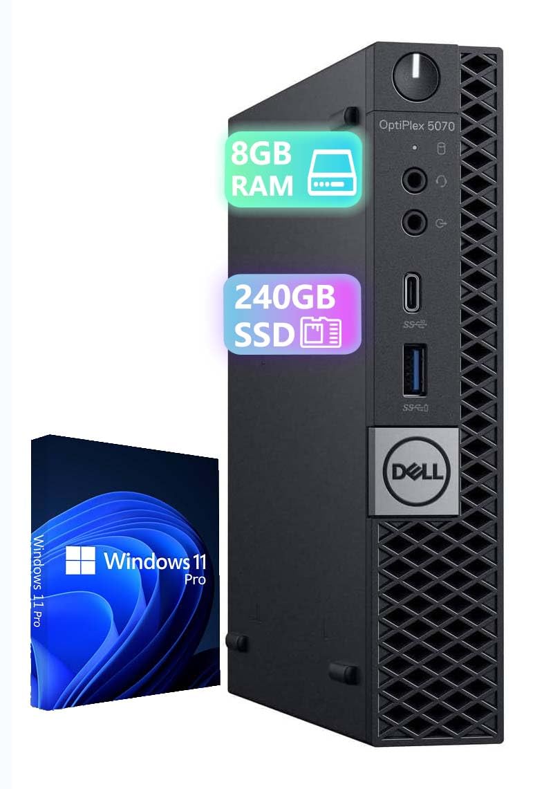 Dell OptiPlex 5070 Mini PC de bureau, Intel Core i5-9500T, 8 Go de RAM, 240 Go SSD, WiFi, Bluetooth, sans clavier et souris, Windows 11 Pro (reconditionné)