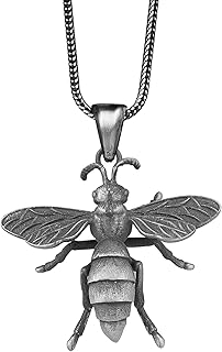 Bee Necklace Sterling Silver, Realistic Bee Pendant, Handmade Bee Necklace, Mens Bee Necklace, Bee Necklace Silver 925, Queen Bee Necklace (WITH 24 INCH CHAIN)
